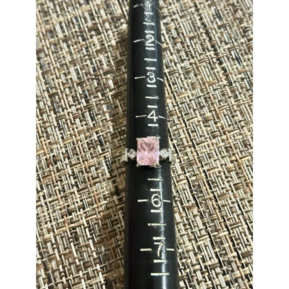 Emerald Cut‎ Pink/White Stone Ring